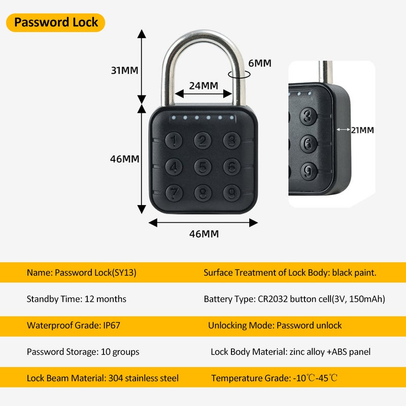 Smart Lock Smart Padlock Rugged and Durable Padlock for Luggage, Trunk, Doors Padlock CR2032 Button Cell Power Supply Padlock - Image 3