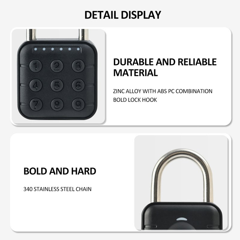 Smart Lock Smart Padlock Rugged and Durable Padlock for Luggage, Trunk, Doors Padlock CR2032 Button Cell Power Supply Padlock - Image 4