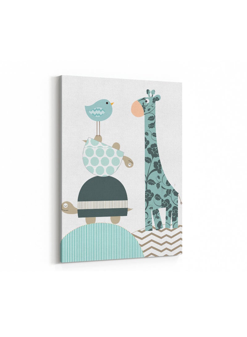 LOWHA Framed Canvas Wall Art Stretched Over Wooden Frame with Bird,Giraffe & Turtles Painting, For Home, Living Room, Office Decor  - Image 4