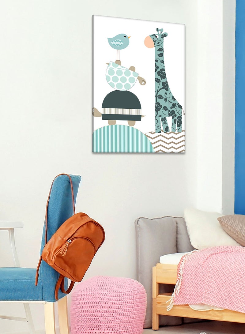 LOWHA Framed Canvas Wall Art Stretched Over Wooden Frame with Bird,Giraffe & Turtles Painting, For Home, Living Room, Office Decor  - Image 2