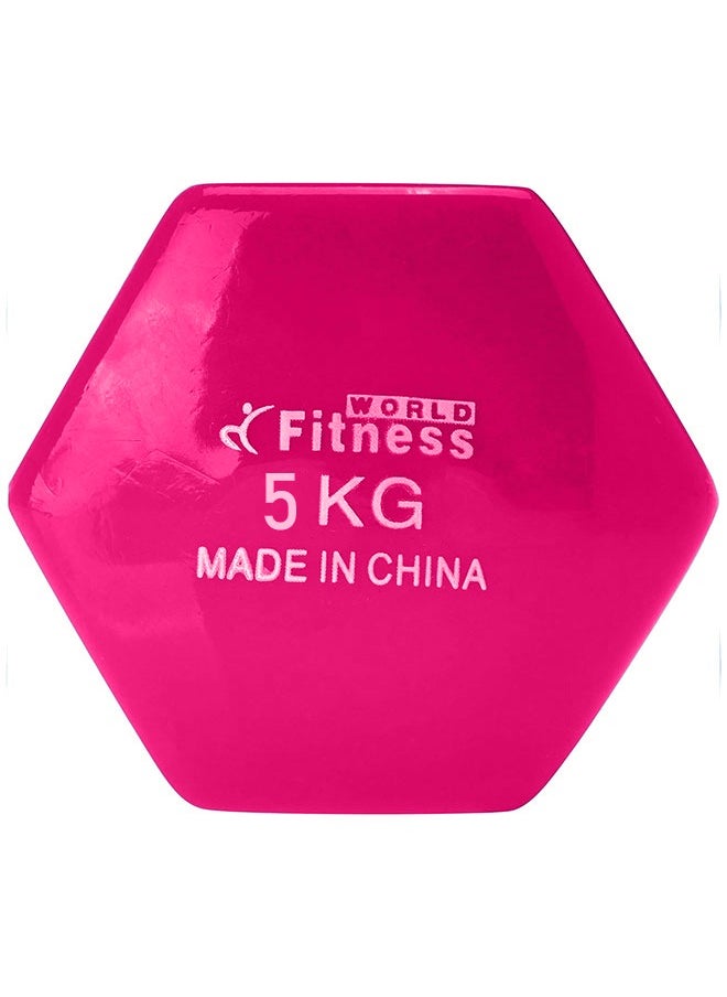 Fitness World Weightlifting dumbbell made of vinyl, 5 kg, pink color  - Image 2