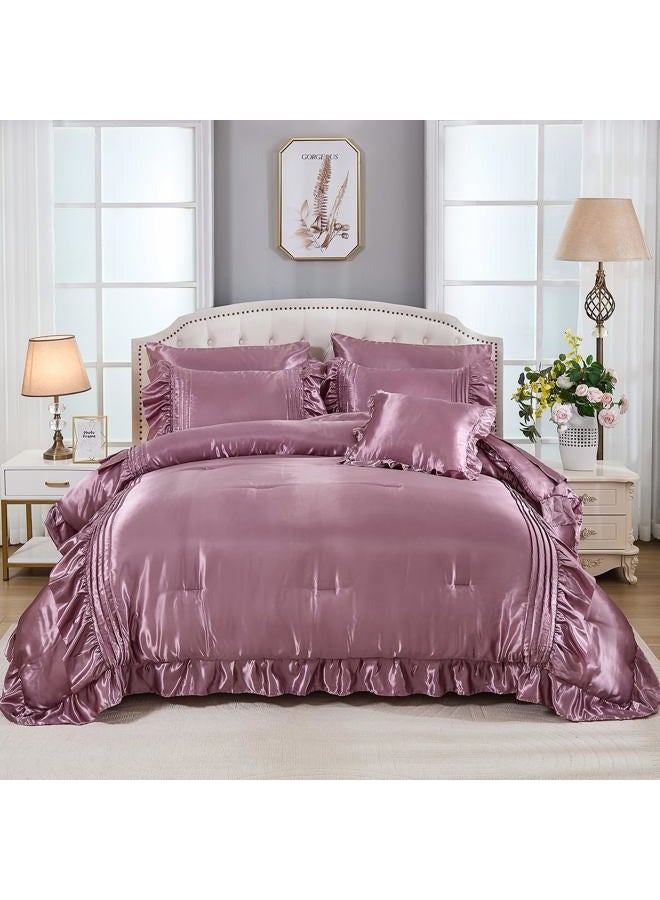 Bedbay Luxury Satin Comforter Set 8 Pieces Queen Comforter with Sheets Silk Like Satin Bed Set Blush Pink Bedding Bed in a Bag 1 Comforter 4 Pillowcasas 1 Flat Sheet 1 Fitted Sheet 1 Cushion Cove - Image 2