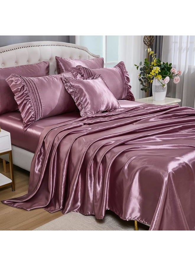 Bedbay Luxury Satin Comforter Set 8 Pieces Queen Comforter with Sheets Silk Like Satin Bed Set Blush Pink Bedding Bed in a Bag 1 Comforter 4 Pillowcasas 1 Flat Sheet 1 Fitted Sheet 1 Cushion Cove - Image 3