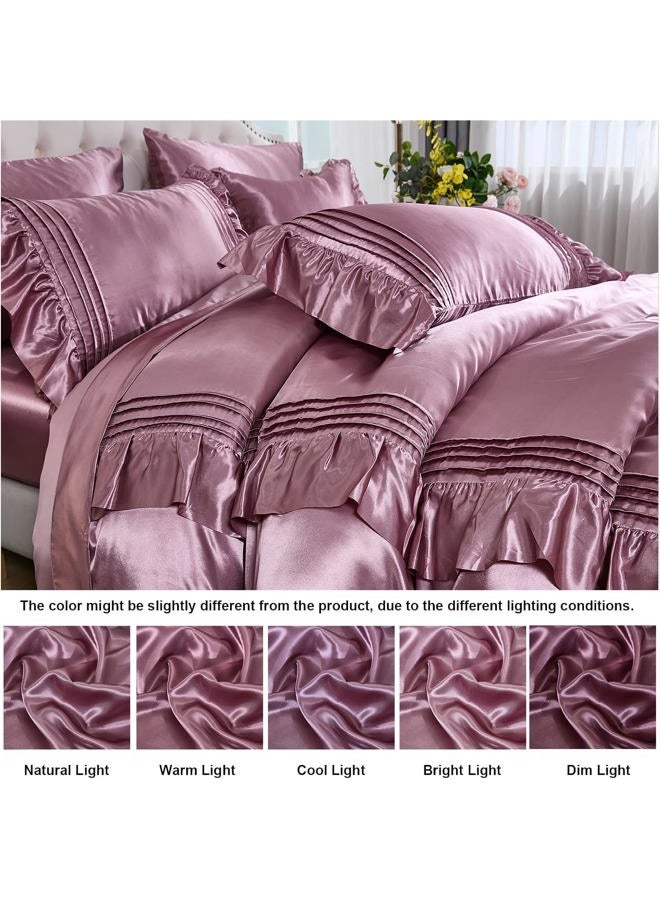 Bedbay Luxury Satin Comforter Set 8 Pieces Queen Comforter with Sheets Silk Like Satin Bed Set Blush Pink Bedding Bed in a Bag 1 Comforter 4 Pillowcasas 1 Flat Sheet 1 Fitted Sheet 1 Cushion Cove - Image 4