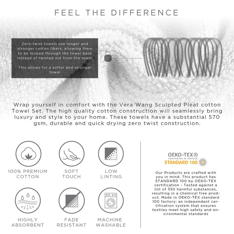 Vera Wang - Bath Towels Set  Luxury Cotton Bathroom Decor  Highly Absorbent & Medium Weight (Sculpted Pleat Grey  6 Piece) - Image 3