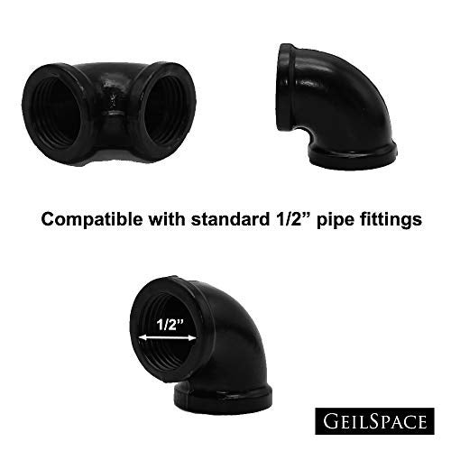 GeilSpace Elbow, Malleable Iron Pipe Fittings - Vintage DIY Industrial Shelving, Industrial Decor, Furniture DIY (1/2", Black) - Image 2