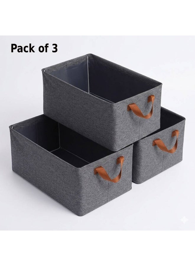 RAIS GLOBAL 3-Piece Wardrobe Clothes Organizer Set - Foldable Fabric Storage Bins with Metal Frame & Handles - Stackable Closet Containers for Jeans, Sweaters & Linens - Grey - Image 1