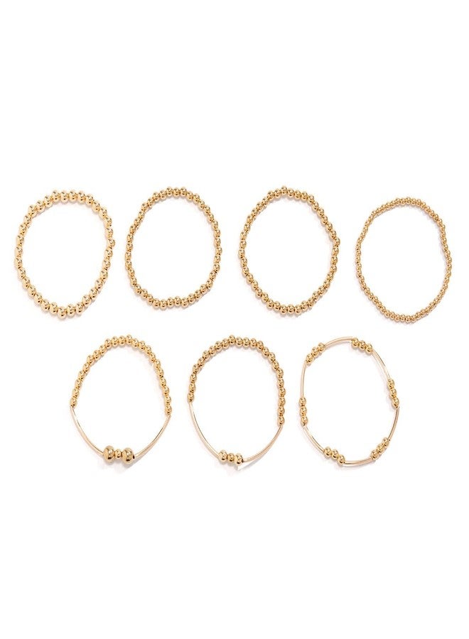 WZNBBOY Gold Bracelets for Women Non Tarnish Gold Beaded Bracelet Stretch Bead Ball Bracelet Sets Trendy Stackable Layered Pearl Cross Bracelet Gold Jewelry for Women(Gold J) - Image 1