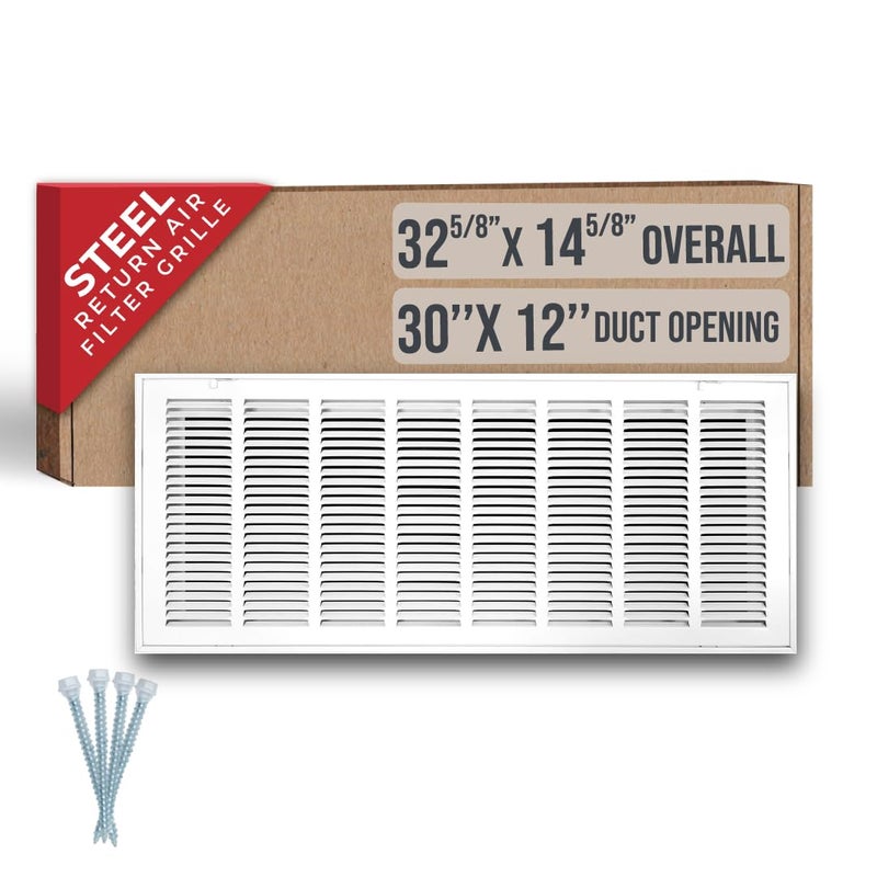 Fits 30x12 Duct Opening Steel Return Air Filter Grille by Handua Removable Door for 1inch Filters Vent Cover Grill White HVAC Cold Air Intake Grille Out Dim 32 58W X 14 58H