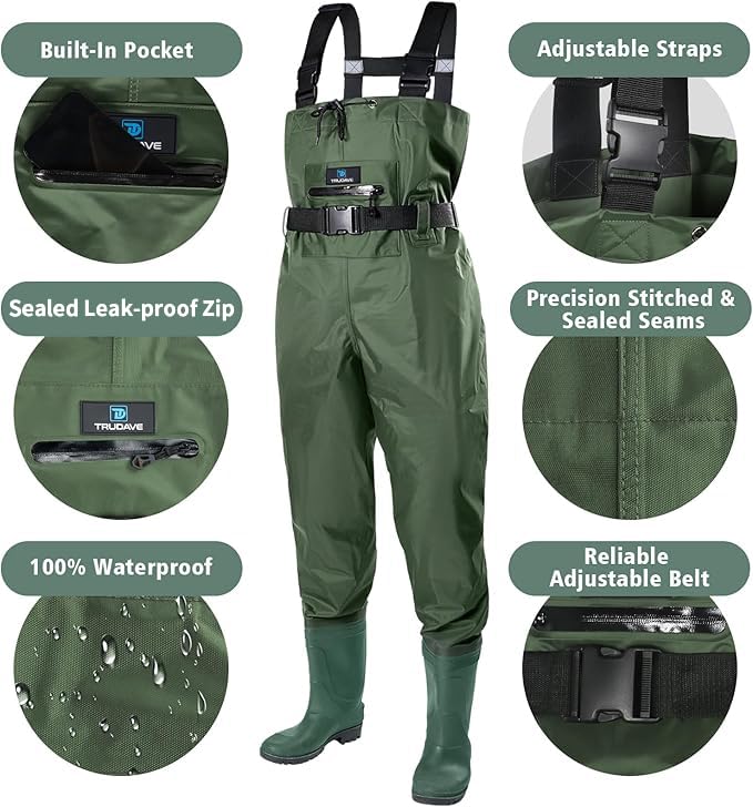 Trudave Chest Waders for Men with Boots, 2-Ply Nylon/PVC Waterproof Fishing & Hunting Waders for Men and Women - Image 2