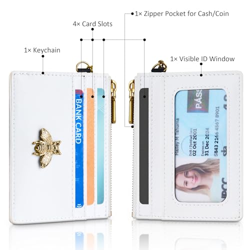 SEAVILIA Card Holder Keychain Wallet for Women with ID Window RFID Coin Purse Bee Gifts Slim Minimalist Small Wallet - Image 2