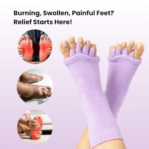 DIRTS Original Foot Alignment 5-Toe Separator Orthopedic Cotton Socks for Women & Men – Bunion Corrector & Plantar Fasciitis Support(Light Purple, Large) - Image 4