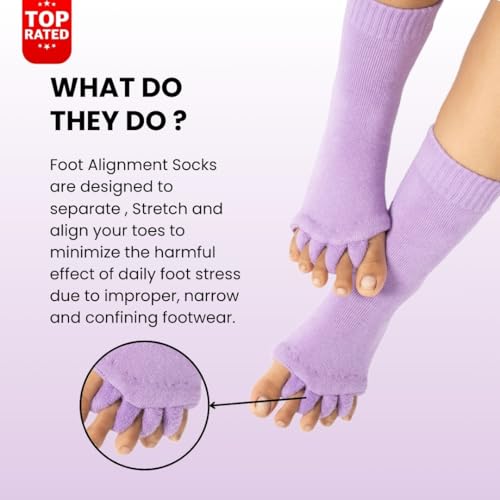 DIRTS Original Foot Alignment 5-Toe Separator Orthopedic Cotton Socks for Women & Men – Bunion Corrector & Plantar Fasciitis Support(Light Purple, Large) - Image 2