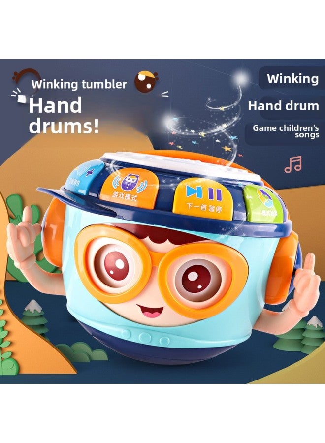 Baby Educational Toys Handbeat Drum 0-1-2 Years Old Children Music Projection Beat Drum Early Education Tumbler Boys And Girls-Color:Early Education Blink Projection Hand Drum [Blue] Standard Edition - Image 3