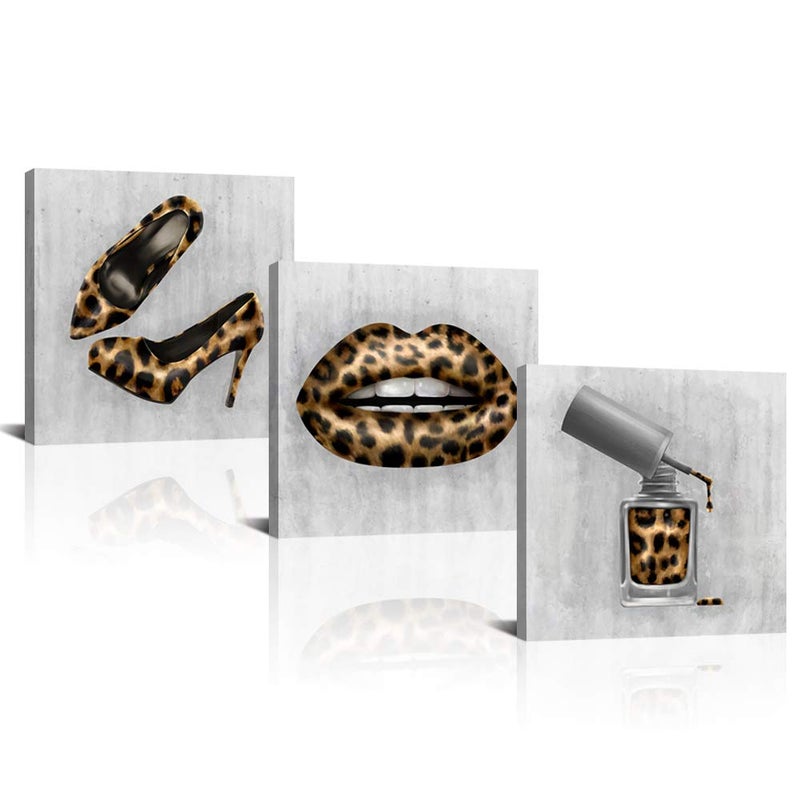Derkymo Leopard Print High Heel Art Prints Fashionable Canvas Prints for Trendy Wall Art Decor