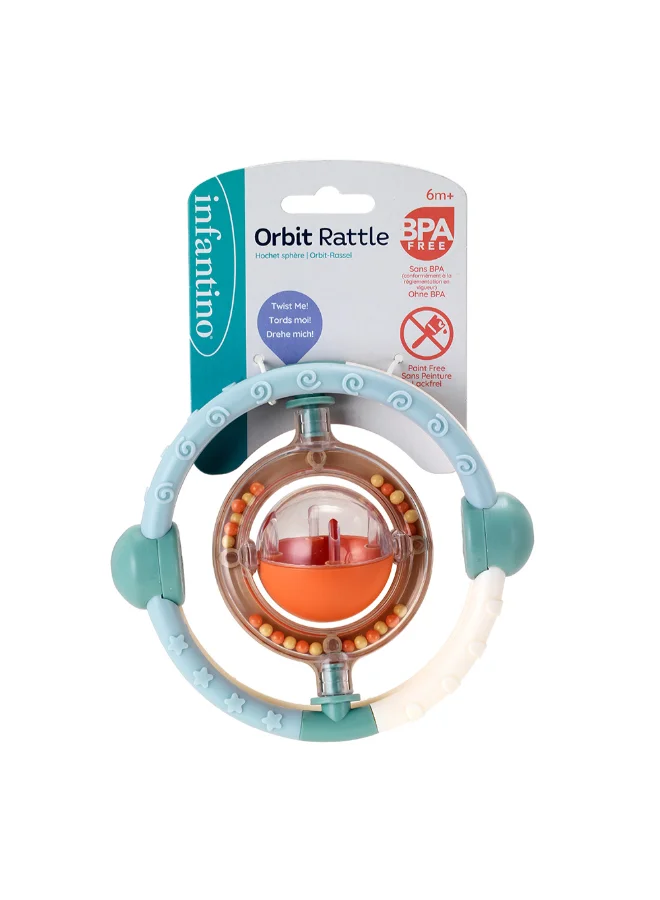 إنفانتينو Infantino Orbit Rattle 0M+ Baby Sensory Toy with Beads Foldable Rings & Grasping Activity
