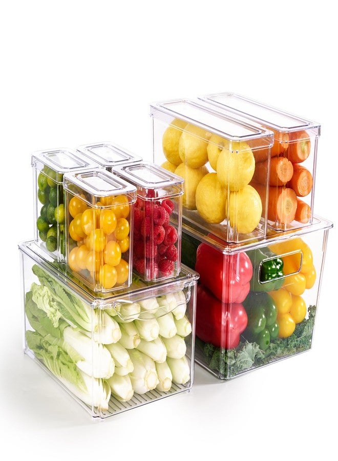 MUCHII 8 Pack Fridge Organizers, Stackable Fridge Organizer Bins with Lids, Kitchen Organization Storage Containers for Fruit, Food, Vegetables - Image 1