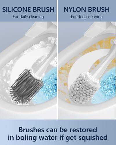 Leebein Electric Toilet Brush and Holder Set, Leebein 8 in 1 Electric Toilet Bowl Cleaning Kit with 8 Replaceable Brushes, Hard Nylon Brush and Soft Silicone Brush, 6 Refills Disposable Cleaner Brush - Image 3