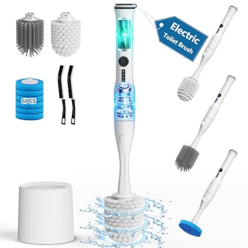Leebein Electric Toilet Brush and Holder Set, Leebein 8 in 1 Electric Toilet Bowl Cleaning Kit with 8 Replaceable Brushes, Hard Nylon Brush and Soft Silicone Brush, 6 Refills Disposable Cleaner Brush - Image 5