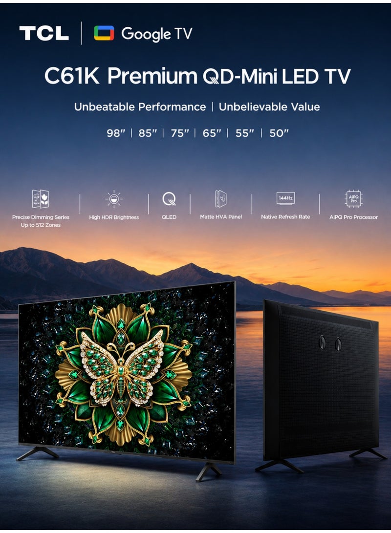 TCL 55-inch C61K Premium QD-Mini LED Smart TV (2026 Model - International Version) | Google TV | AiPQ Pro Processor | Matte HVA Panel | 144Hz Refresh Rate | Ultra Slim Design | TCL 55" QD-Mini LED Smart TV 55C61K Black - Image 3