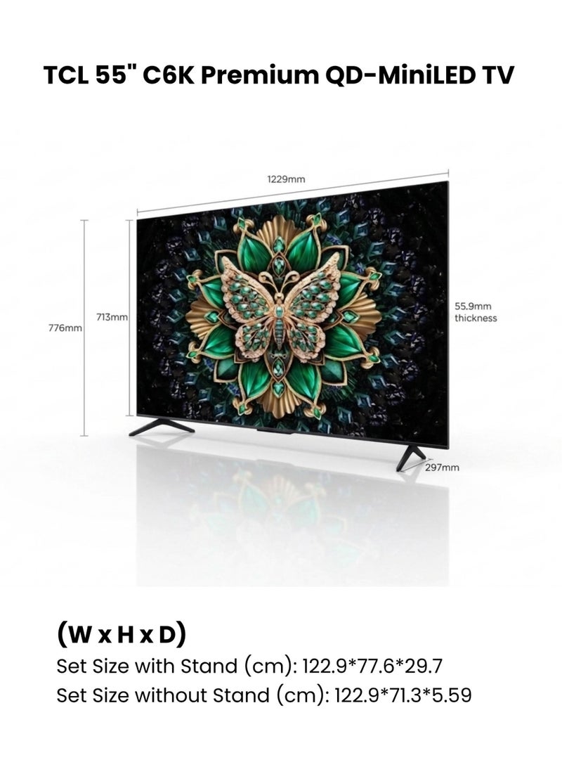 TCL 55-inch C61K Premium QD-Mini LED Smart TV (2026 Model - International Version) | Google TV | AiPQ Pro Processor | Matte HVA Panel | 144Hz Refresh Rate | Ultra Slim Design | TCL 55" QD-Mini LED Smart TV 55C61K Black - Image 2