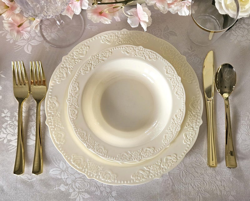 OCCASIONS FINEST PLA "" OCCASIONS "" 40 Plates Pack  Vintage Party  Disposable Wedding Party Plastic Plates (7.5'' Appetizer/Dessert Plate  Portofino in Ivory) - Image 5