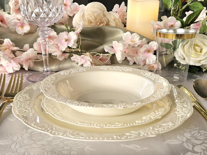 OCCASIONS FINEST PLA "" OCCASIONS "" 40 Plates Pack  Vintage Party  Disposable Wedding Party Plastic Plates (7.5'' Appetizer/Dessert Plate  Portofino in Ivory) - Image 4