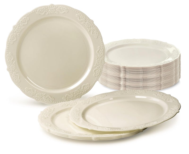 OCCASIONS FINEST PLA "" OCCASIONS "" 40 Plates Pack  Vintage Party  Disposable Wedding Party Plastic Plates (7.5'' Appetizer/Dessert Plate  Portofino in Ivory) - Image 1