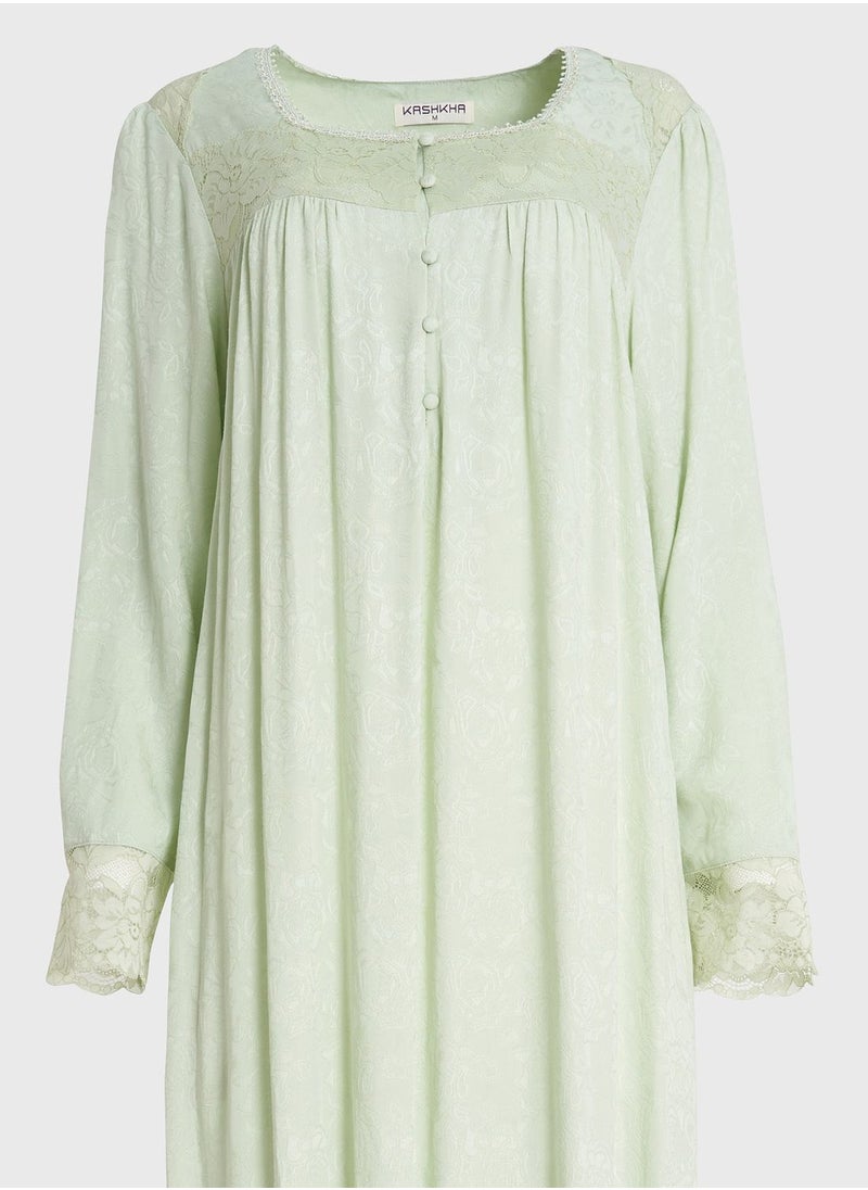 KASHKHA - Lace Detail Printed Nightwear - Image 1