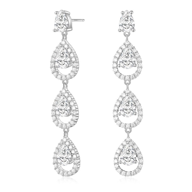EAMTI 925 Sterling Silver Posts Dangle Earrings for Women Wedding Bridal Earrings Cubic Zirconia Teardrop Long Statement Earrings - Image 1