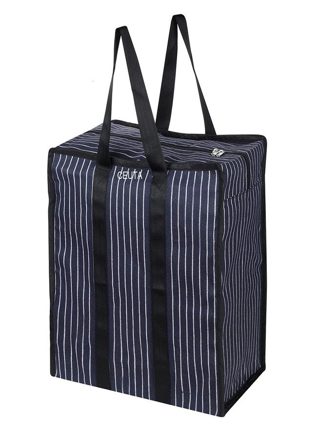 CEUTA Multipurpose Large Big Heavy Duty Toy Clothes Files Picnic Shopping Storage Organizer Grocery Vegetable Canvas Bag with Strong Handles and Strong Base with Storage Covers Zip (Black -Pack of 1) - Image 1