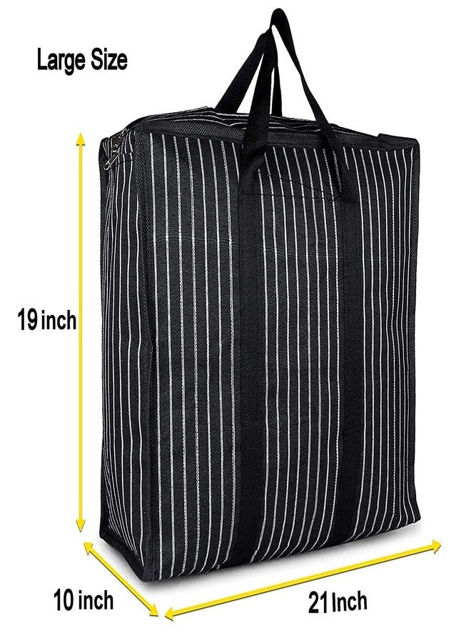 CEUTA Multipurpose Large Big Heavy Duty Toy Clothes Files Picnic Shopping Storage Organizer Grocery Vegetable Canvas Bag with Strong Handles and Strong Base with Storage Covers Zip (Black -Pack of 1) - Image 2