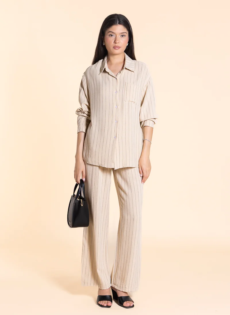 SHAPES LINEN BLEND STRIPE SHIRT SET
