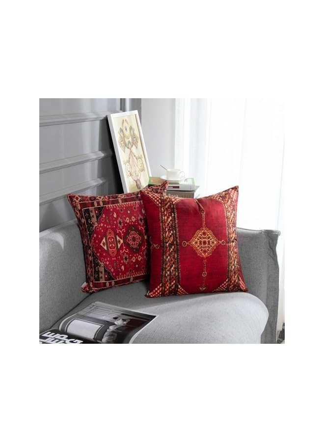 The Bros Throw Pillow Covers Geometric Kilim Moroccan Home Decor Set of 4 Oriental Ikat Pillow Cases Living Room Decorative 18 x 18 Inches Cushion Couch Sofa Pillowcases Colorful Red Tribal - Image 4