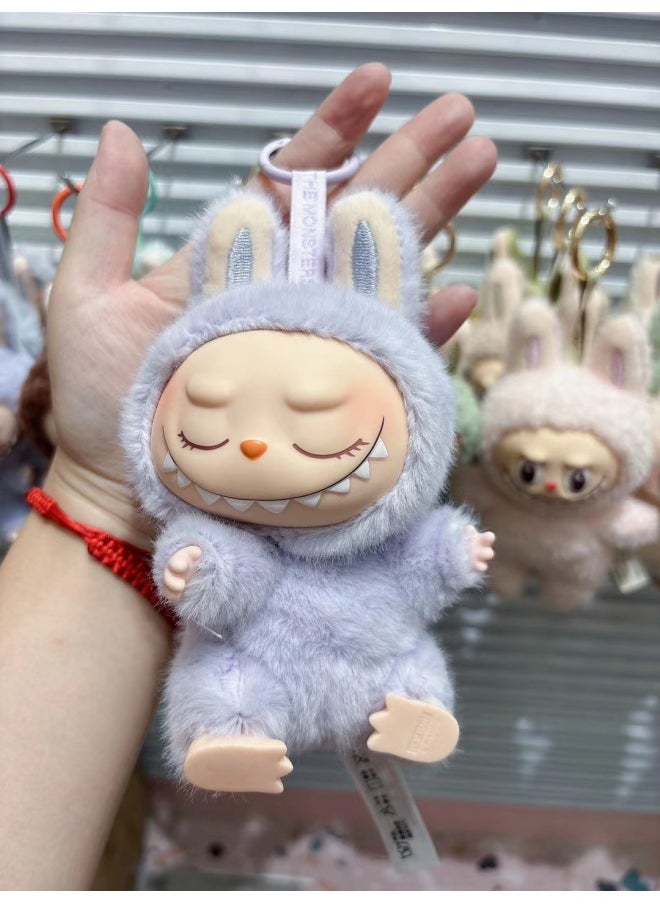 Generic Rab Cloth Second Generation Doll Sitting Vinyl Party Plush Macaron Cute Doll Hand Key Chain Batch-Color:Second Generation Labubu [meizizi]—purple  - Image 1