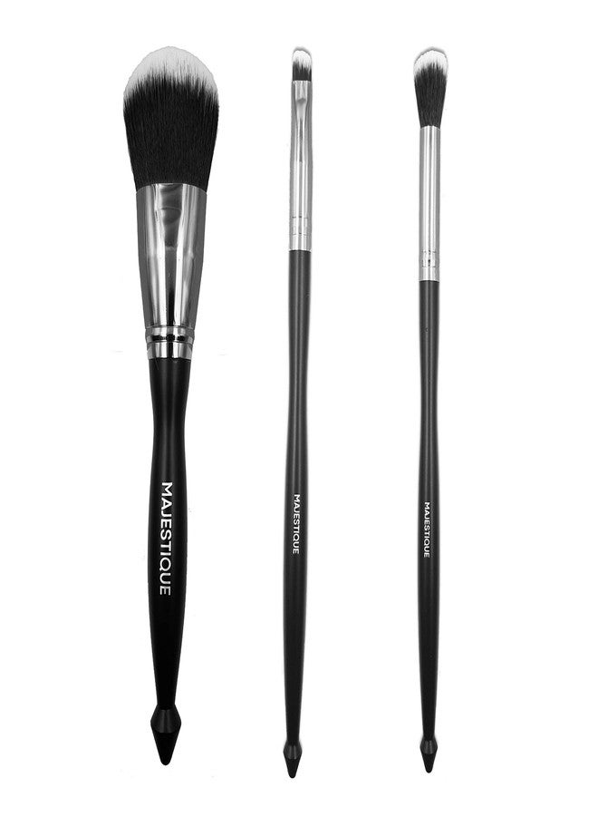 MAJESTIQUE Makeup Brush Set, 3 Pcs Premium Synthetic Professional Makeup Brushes Highlighter powder brush, Eye blender brush, Dome shader brush Face Brushes set of 3 brushes (Black) - Image 2