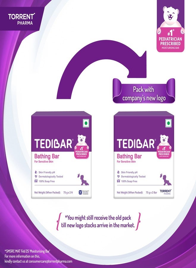 Tedibar Baby Bathing Bar | For Baby’s Sensitive Skin | Gentle Cleansing, Skin-friendly, pH 5.5, 75gm, Pack of 2 - Image 2