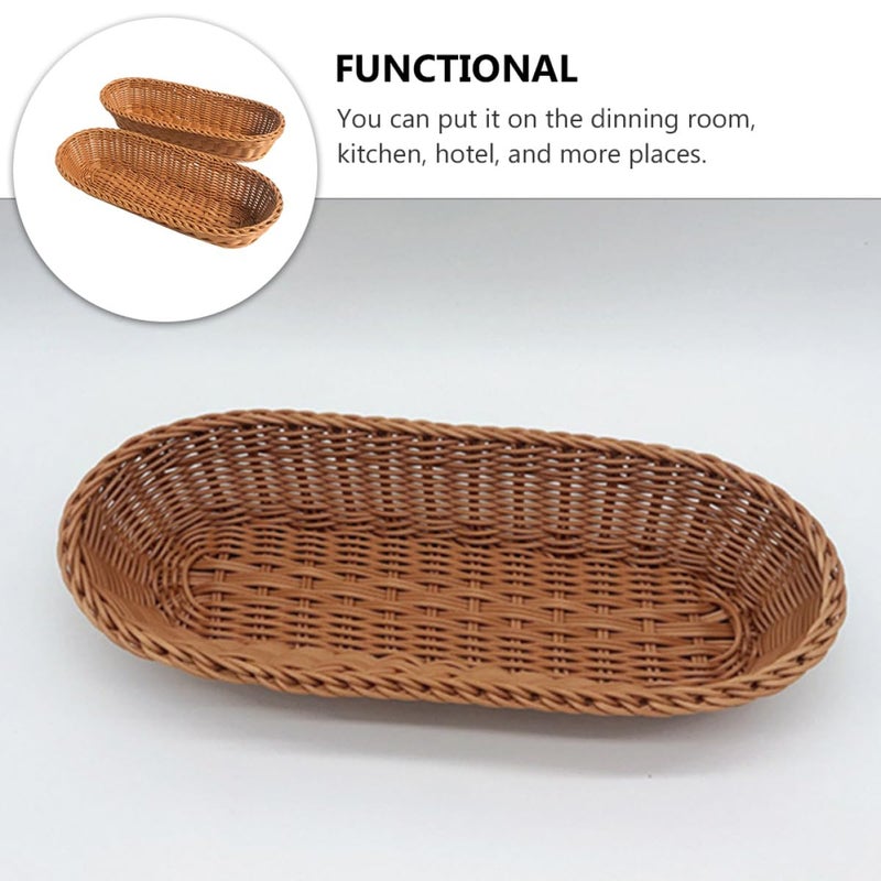 Woven Plastic Bread Basket And Fruit Serving Tray Coffee Color Kitchen Organizer - Image 4