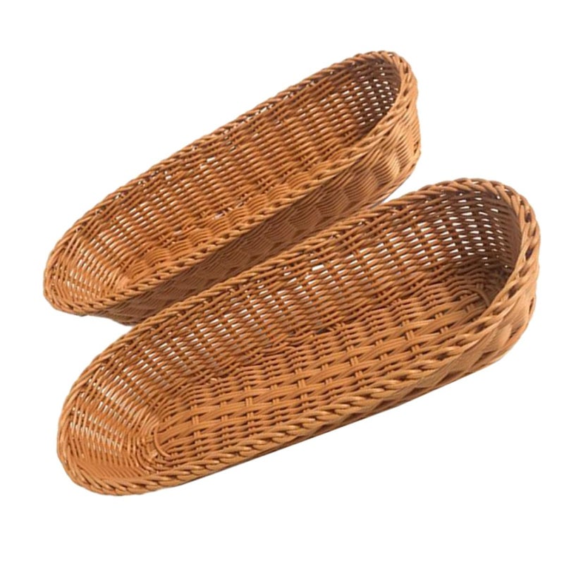 Woven Plastic Bread Basket And Fruit Serving Tray Coffee Color Kitchen Organizer - Image 2