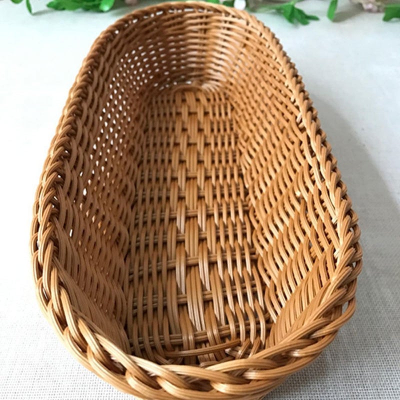 Woven Plastic Bread Basket And Fruit Serving Tray Coffee Color Kitchen Organizer - Image 5