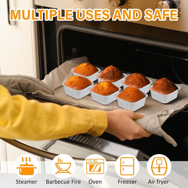 Skylety 100 Pcs 5 oz Mini Square Baking Pan with Lid Aluminum Foil Cupcake Pan Brownie Baking Cup Disposable Ramekins Individual Tin Dessert Containers for Kitchen, Food Grade Material (Silver) - Image 3