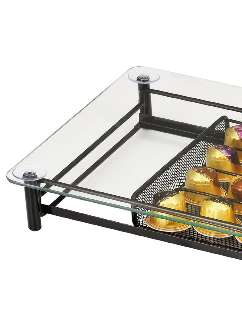 1Chase - Glass Top Coffee Capsule Holder Drawer, 40 Pcs Nespresso Coffee Pods Holder - Image 1