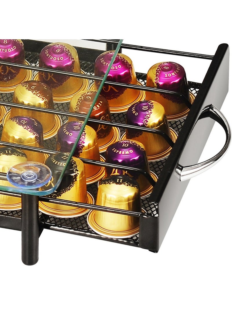 1Chase - Glass Top Coffee Capsule Holder Drawer, 40 Pcs Nespresso Coffee Pods Holder - Image 1
