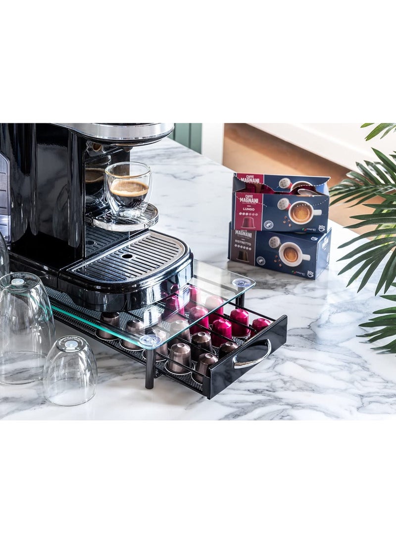 1Chase - Glass Top Coffee Capsule Holder Drawer, 40 Pcs Nespresso Coffee Pods Holder - Image 1