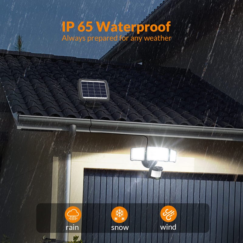 LEPOWER 1600LM LED Solar Security Lights Motion Outdoor, 5500K White Light, IP65 Waterproof Outdoor Flood Solar Light for Yard, Garageï¼ˆBlackï¼‰ - Image 5