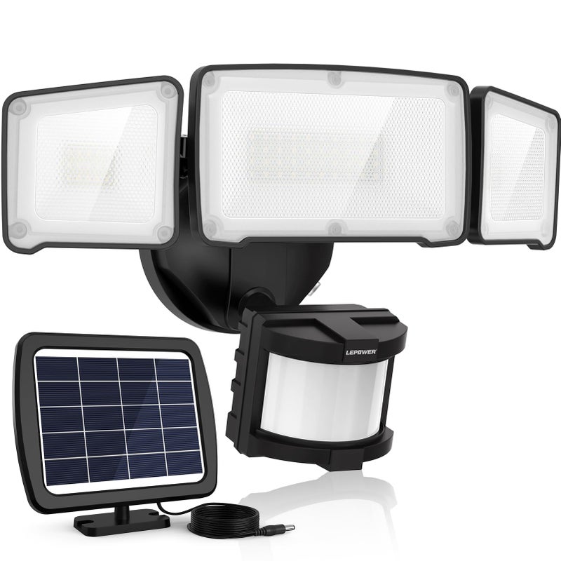 LEPOWER 1600LM LED Solar Security Lights Motion Outdoor, 5500K White Light, IP65 Waterproof Outdoor Flood Solar Light for Yard, Garageï¼ˆBlackï¼‰ - Image 1