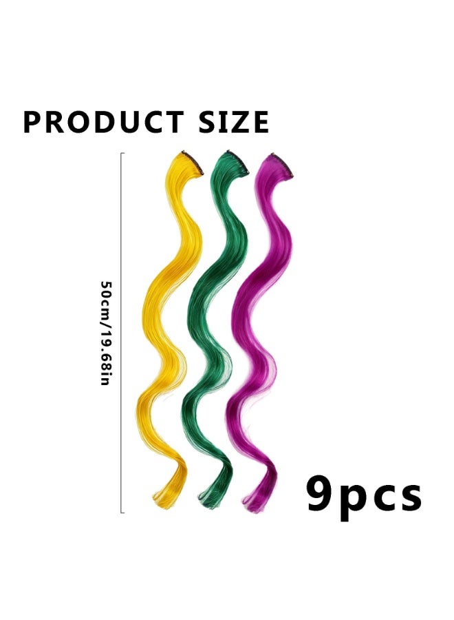 9 Pcs Mardi Gras Wig Set, Yellow Green Purple Braided Shoulder Length Wigs, Costume Accessories for Party & Carnival - Image 2