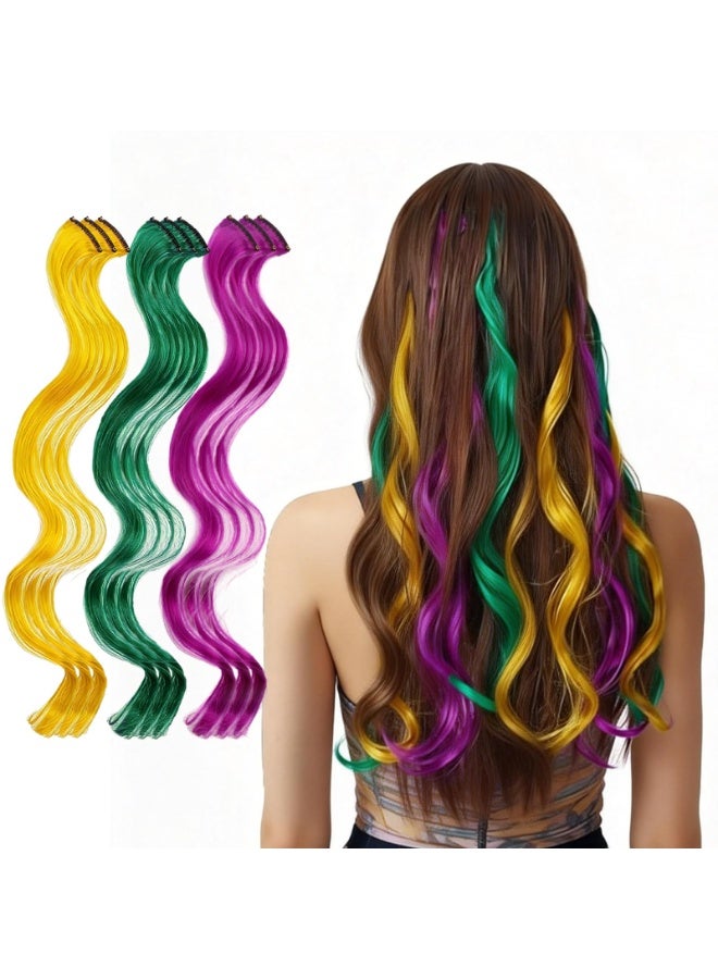 9 Pcs Mardi Gras Wig Set, Yellow Green Purple Braided Shoulder Length Wigs, Costume Accessories for Party & Carnival - Image 1