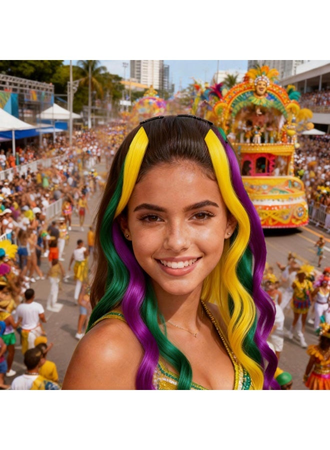 9 Pcs Mardi Gras Wig Set, Yellow Green Purple Braided Shoulder Length Wigs, Costume Accessories for Party & Carnival - Image 4