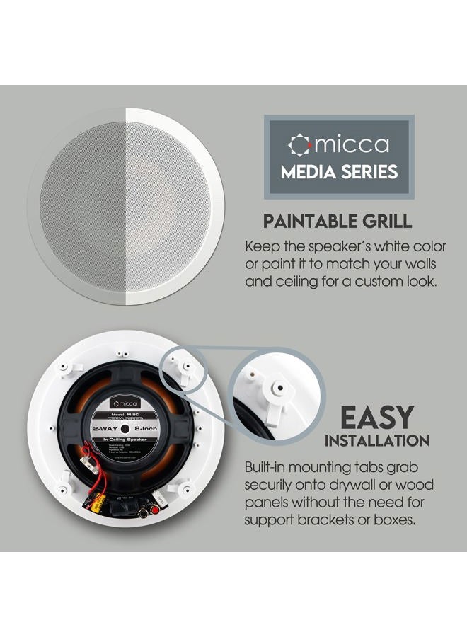 Micca M-8C 2-Way in-Ceiling Round Speaker, 9.4" Cutout Diameter, Whole House Audio, Home Theater, Indoor or Covered Outdoor, 8" Woofer, 1" Tweeter, White, Paintable, Each - Image 3